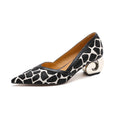 Women's New Genuine Leather Sheepskin Leopard Print Horsehair Pointed Gold-Plated Heel Spring and Autumn High Heels Work Shoes