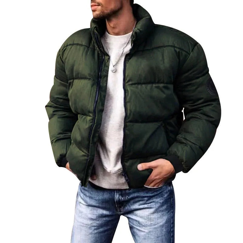 2025 Winter New Men's Down Cotton Jacket Daily Casual Windproof Warm Parkas Outwear Short Stand Collar Warm Cotton Clothing