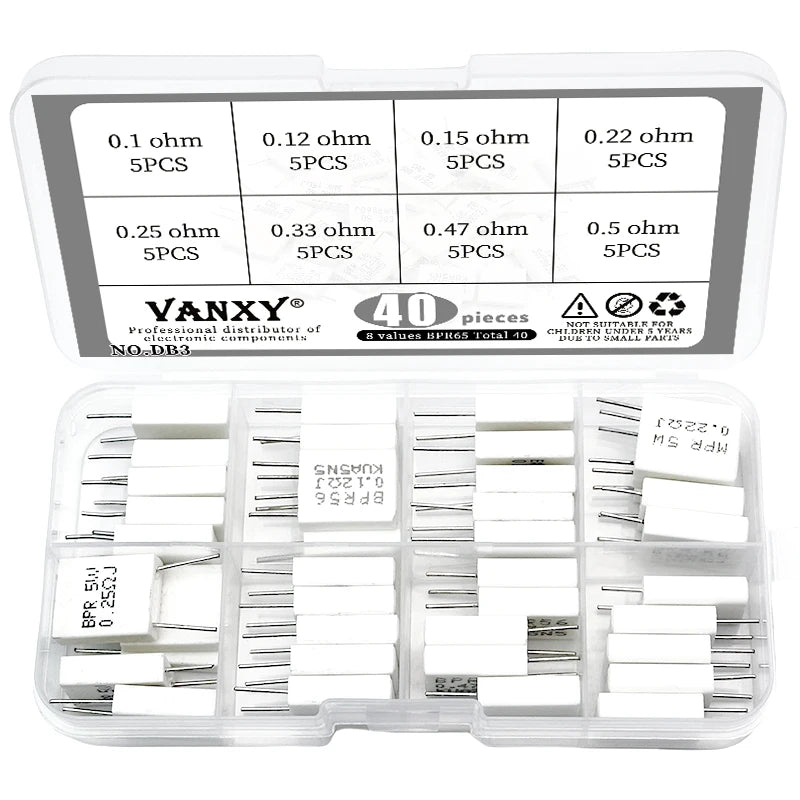 10pcs BPR56 5W 0.001 0.1 0.15 0.22 0.25 0.33 0.5 ohm Non-inductive Ceramic Cement Resistor 0.1R 0.15R 0.22R 0.25R 0.33R 0.5R