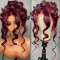 99J Burgundy Red Colored Body Wave Pre Plucked Brazilian Human Hair Lace Front Wig 40‑46 Inch 200% Density 13x4 13x6 HD Transparent Lace Frontal Wigs For Black Women