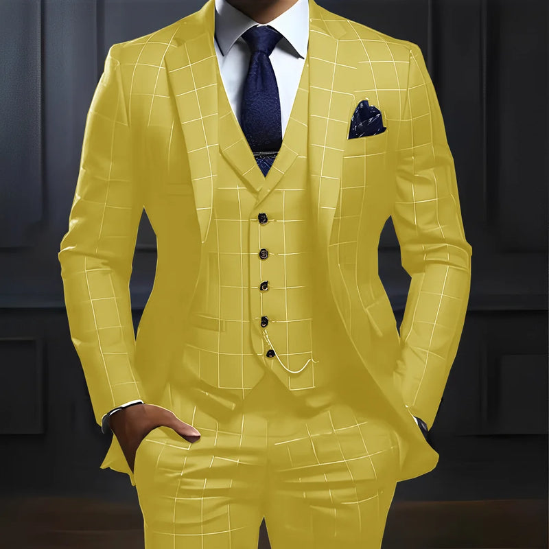 Plaid Men's suit 3 piece Suit Formal Business Work Clothes Party Groom Wedding Tuxedo Custom Color XS-5XL Suit Men