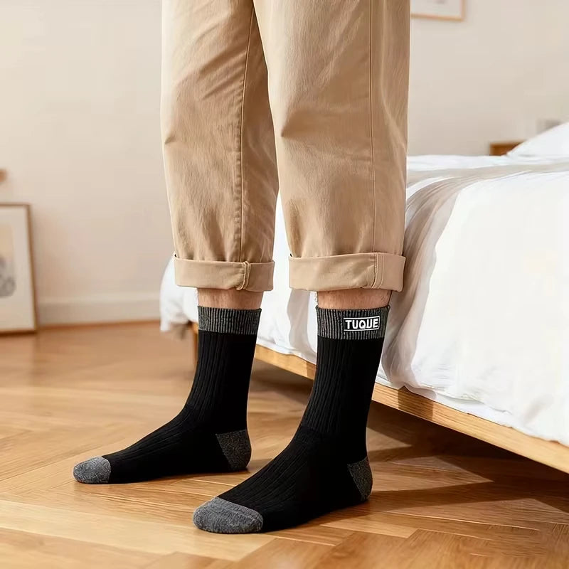 3 Pairs Men's Trendy Color Block Crew Socks, Breathable | SAMAG