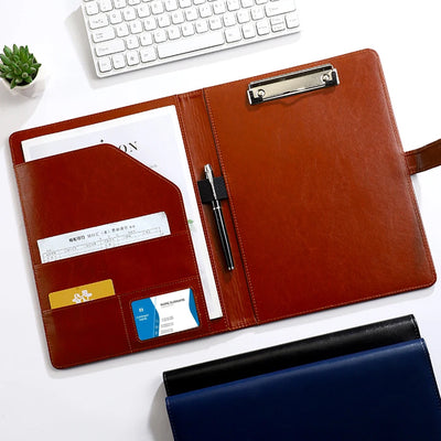 Texture PU Leather Multi - Functional Folder A4 Clip Pen | SAMAG
