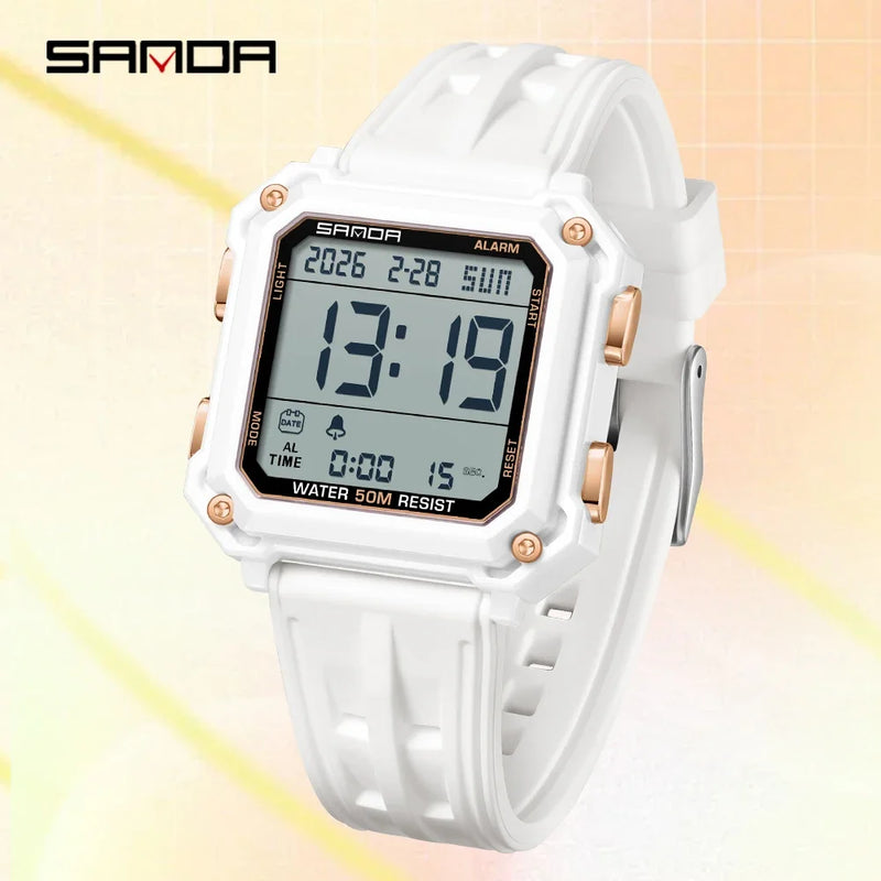 SANDA Quality Brand Military Digital Wristwatch For Men Led Display Complete Stopwatch Waterproof Daily Electronic Male 6377