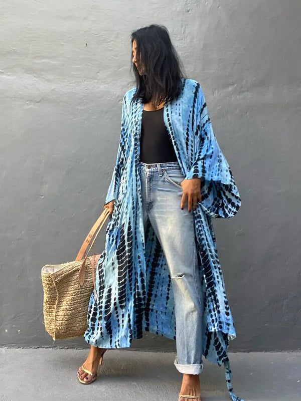 Bikini Cover Up Tie Dye Printed Swimsuit Cape Pareo Bohemian Beach Kimono Dresses Self Belted Bathing Suits Dropshipping
