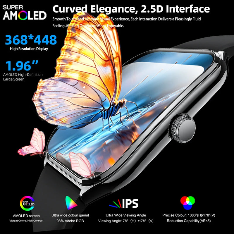 2026 New Smartwatch 1.96 inch Ultra-thin Bluetooth Call Health Monitor IP68 Waterproof 100 Sport Smart Bracelet For  Android iOS