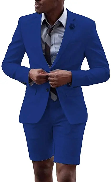 2 Pieces  Men's Casual Suit Single Breasting  Lapel Groomsmen with Short  for Wedding (Blazer+Pants)
