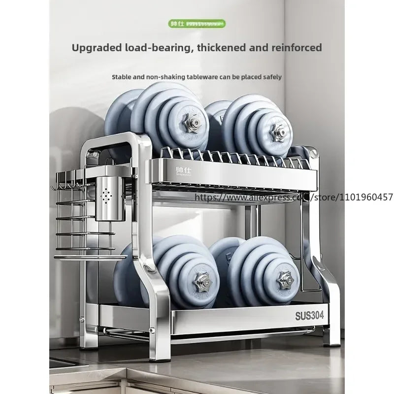 304 Stainless Steel Dish Storage Rack Kitchen Multifunctional Drain Countertop Accessories - View 4 | SAMAG