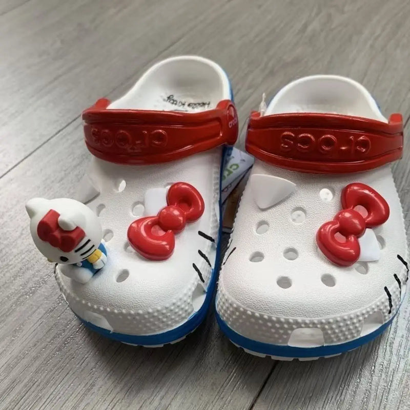 real pictures 2026 summer new Sanrio hello kitty caroon cute lovely red bow good quality women girls white beach heel sandals