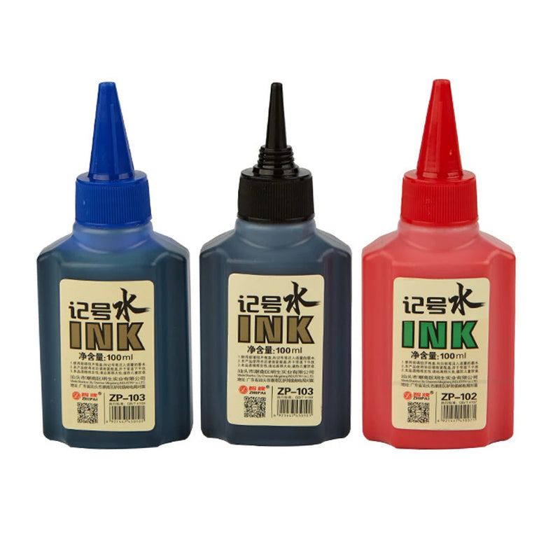 100ml Permanent Markers Ink Refill,Quick-Drying Waterproof Black Red Blue Colors Oil-Based Filler Liquid for Pens