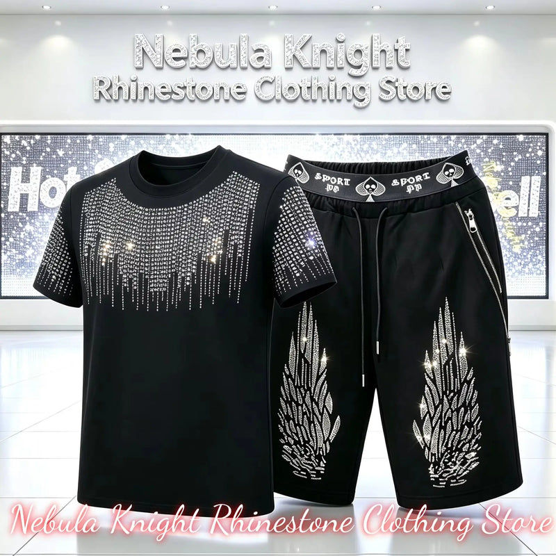 Men's Rhinestone Tracksuit Set European Luxury Streetwear Casual Daily Outfit T - Shirt And Pants - View 18 | SAMAG