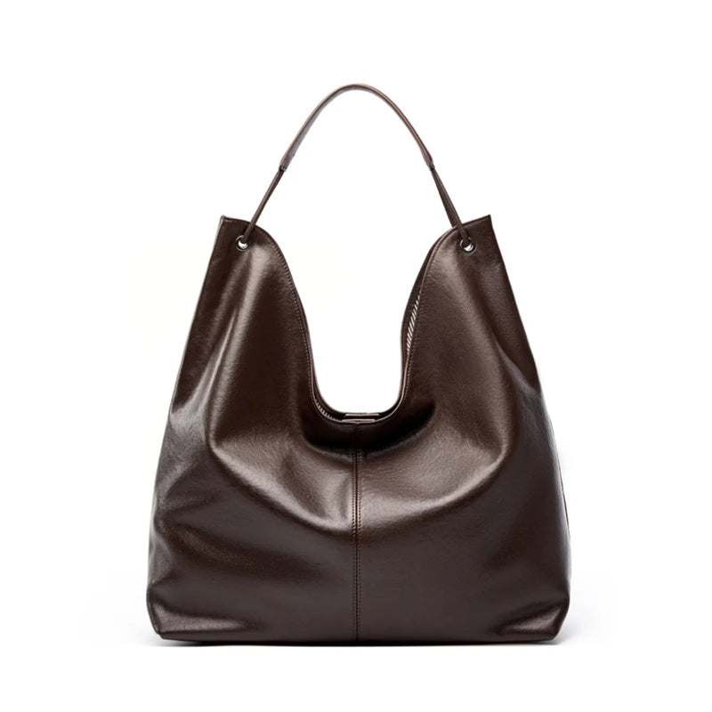 BURMINSA Luxury Genuine Leather Handbags Large Slouchy Hobo Shoulder Bags For Women Cowhide Shopping Tote Business Work Purses