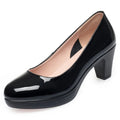6cm 8cm Plus Size 34-42 Elegant Patent Leather Shoes Women's Platform Pumps 2026 Spring Shallow Med Block Heels Shoes Office Mom