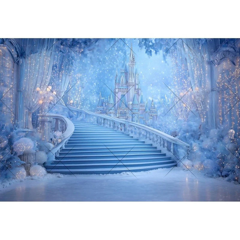 Ice Castle Girls Princess Birthday Party Decor Photography Backdrop Blue Curtains Photozone Background Photo Studio Shoots Props