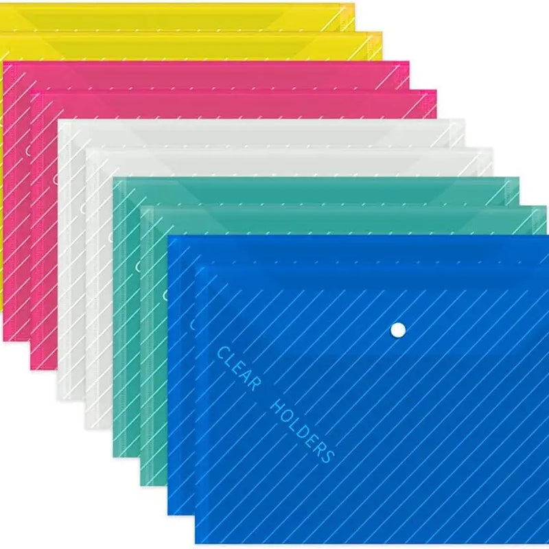 10 PCS Plastic Folders for Document, A4 Size Plastic Envelopes with Snap Closure, Clear File Folders Bags for School Office