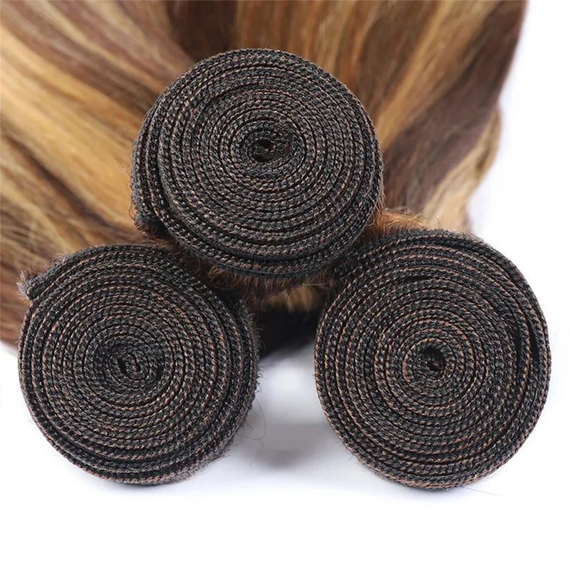 32 Inch Honey Blonde Straight Bundles P4/27 Highlight Straight Human Hair Bundles Brown Colored Brazilian Hair Weave Bundles