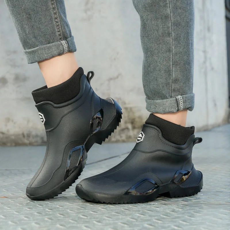 Winter Warm Men's Waterproof Shoes, Women's Short Rain Boots, Fleece-Lined Couple's Rain Boots