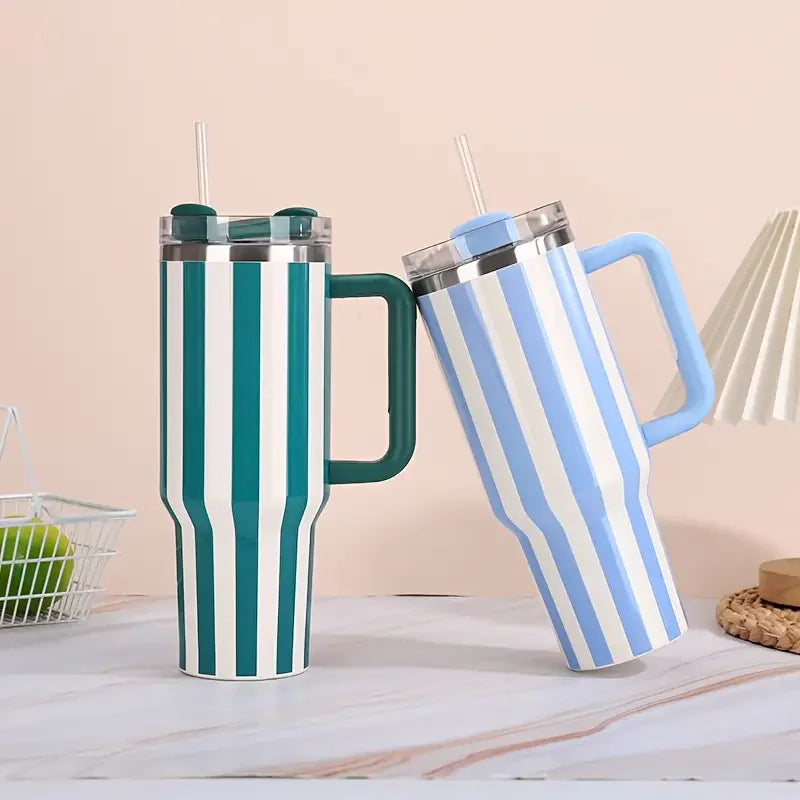 40oz Thermal Bottle With Straw Handle and Lids Drinkware Hot Cold Stainless Steel Thermos Portable Car Coffee Cups Thermal Mug