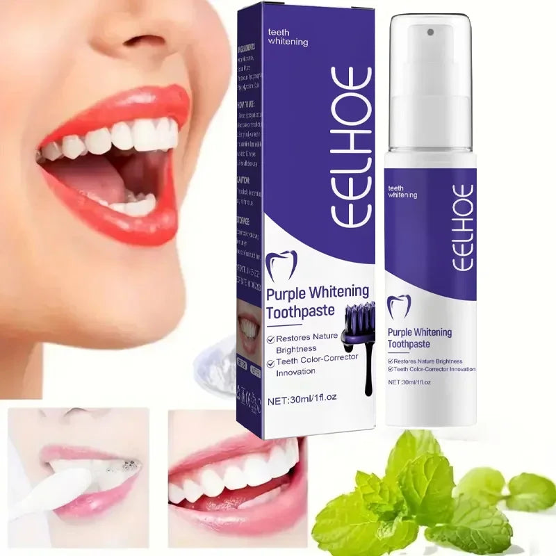 Purple whitening toothpaste, deep cleaning, stain removal, fresh breathing, daily household essential oral care, 30ml
