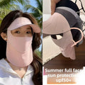 Sun Protection Integrated Face Mask Hat Ice Silk Breathable Full Face Cover UV Resistant Summer Outdoor Women Lightweight Daily