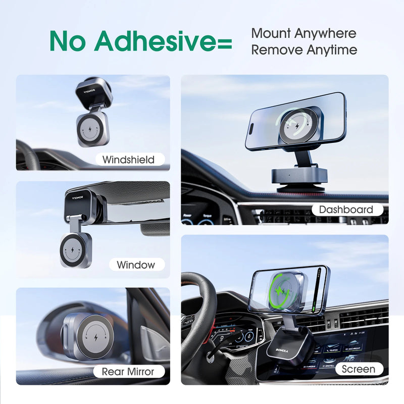 Bonola Car Suction Cup Wireless Charger 25W for iPhone 17 Pro Max/17 Magnetic Wireless Charger for iPhone 16/15/14/13/12