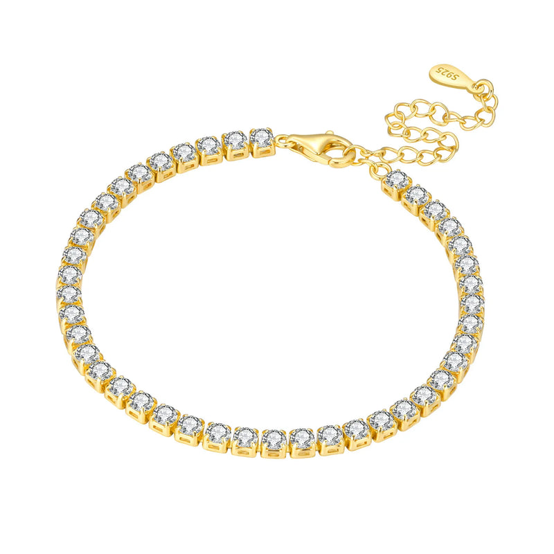 Original 925 Sterling Silver Zirconia Tennis Chain Bracelet for Women Adjustable Gold Color Hot Sale Ideal Birthday Party Gifts