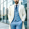 Ivory Long Blazer Men's Suits Single Breasted Wedding | SAMAG