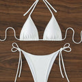 Summer white pure simple front-tie bikini swimsuit set