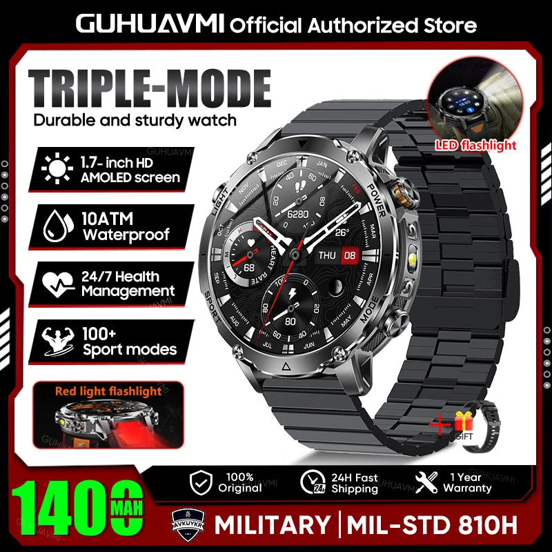 TANK Ultra 1400mAh Battery Military Smart Watch 10ATM Waterproof Heart Rate Tactical LED Flashlight Men - Visuel 25 | SAMAG