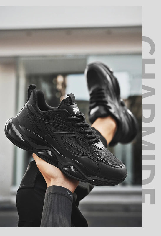 Men's Sports Shoes Trendy Flat Heel Low-top Soft-soled Round Toe Lace-up Large Size New High-quality Solid Color Running Shoes