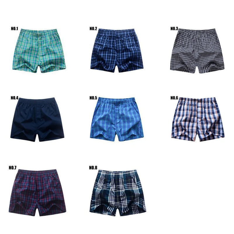 3Pcs/Lot Men Boxer Plaid Underpants 100% Cotton Underwear Male Sleep Bottoms Shorts Brand Top Quality Loose Homewear Oversize