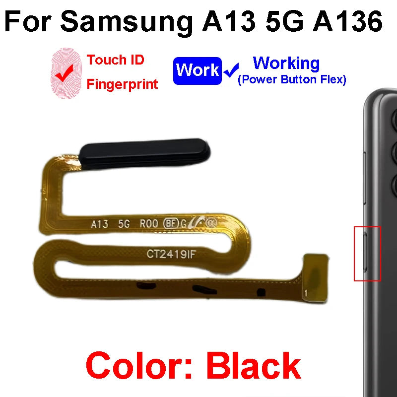 Fingerprint Sensor Touch ID Connector Flex Cable With Power Button For Samsung Galaxy A13 4G 5G A135 A136 Parts