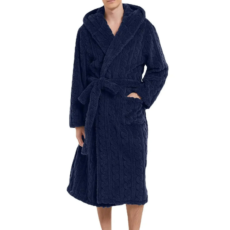 The New Fall and Winter Men's Warm Robe Pajamas Couple Robe Shu Cotton Velvet Jacquard Hooded Thickened Couple Robe Homewear