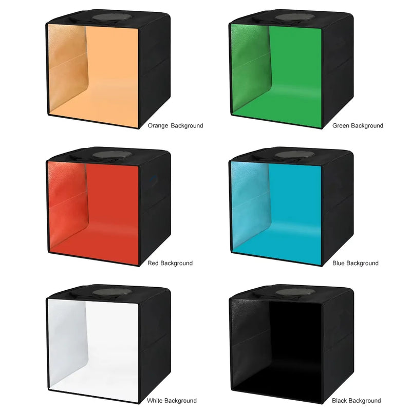 LED Photo Studio Light Box Kit 12"x12" with 120pcs LEDs 6 Backdrops for Photography Portable Dimmable Versatile