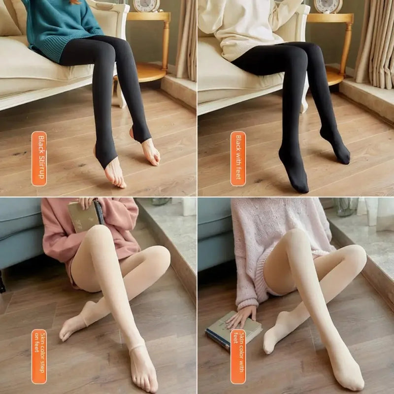 Women's Fleece Tights Warm Insulated Pantyhose Skin Effect Translucent Stockings Sexy Women's Underwear High Elastic Leggings