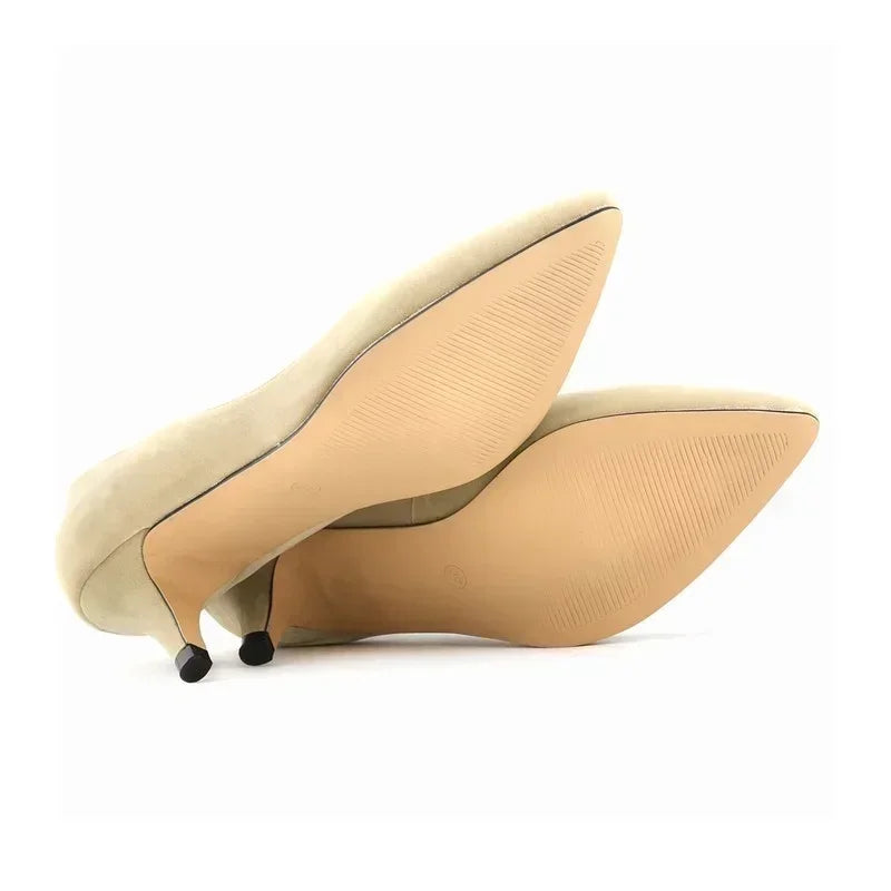 Large Size Women Solid Color Pumps Classic 5cm Low High Heels Breathable Slip On Pointed Toe Stiletto Female Work Wedding Shoes