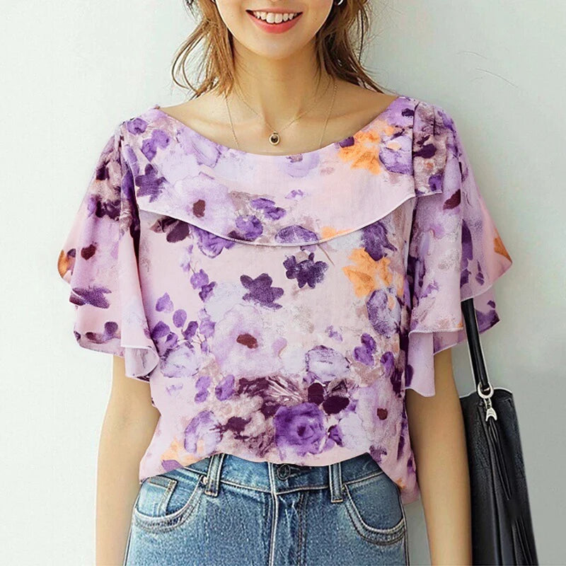 ZANZEA Summer Women Chiffon Blouse Elegant Ruffle Short - View 7 | SAMAG