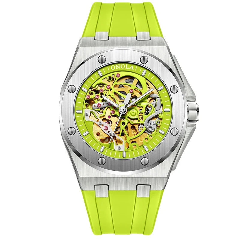 ONOLA 3834 Automatic Mechanical Men's Watch Fashion Sport Waterproof Luminous Watches for Men Silicone Strap Relogio Masculino