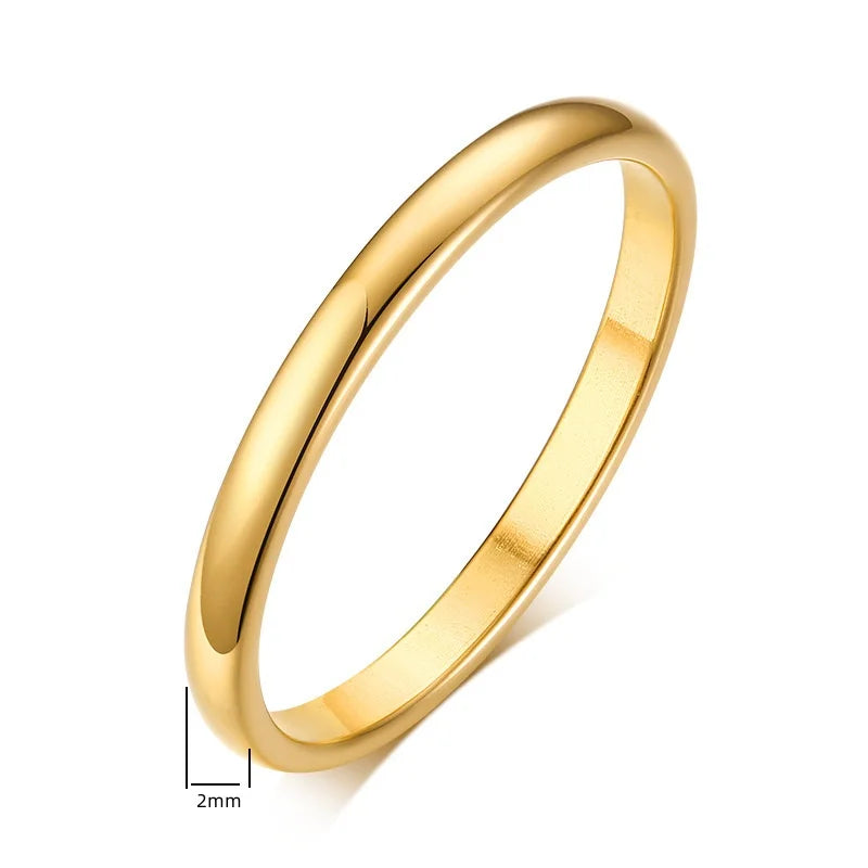 Stylish simple smooth stainless steel plated 18K ring Classic gold couple ring wedding engagement jewelry gift