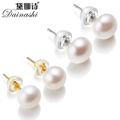 Natural Freshwater Pearl Stud Earrings Real 925 Sterling Sliver Cultured White for Women Jewelry | SAMAG