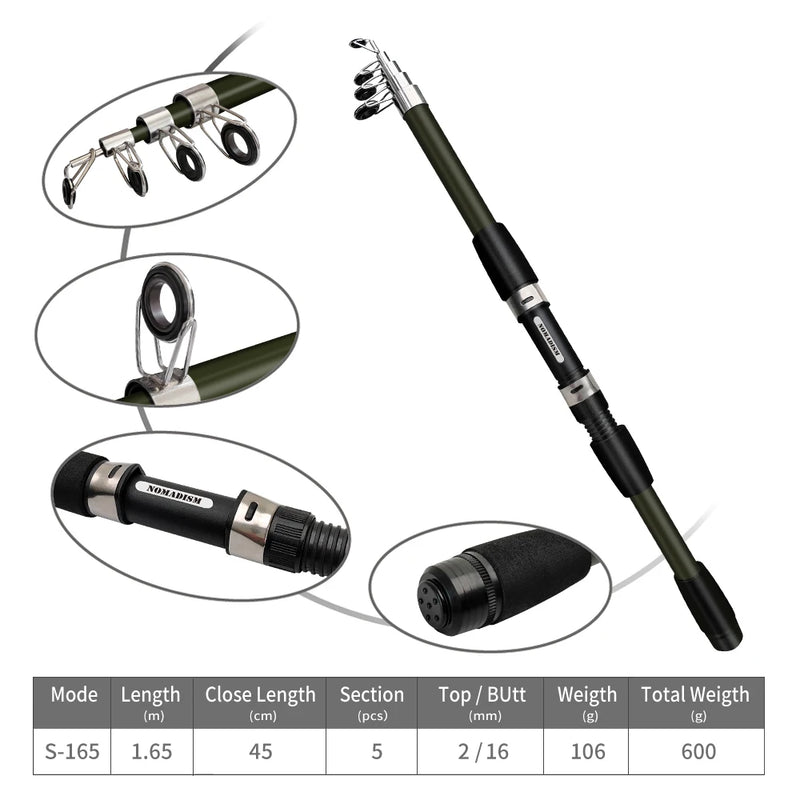 New 1.65mTelescopic Fishing Rod And Spinning Reel Kit with Baits Hooks Travel Pole Set Bait Hook Tackle Set for Outdoor Sports
