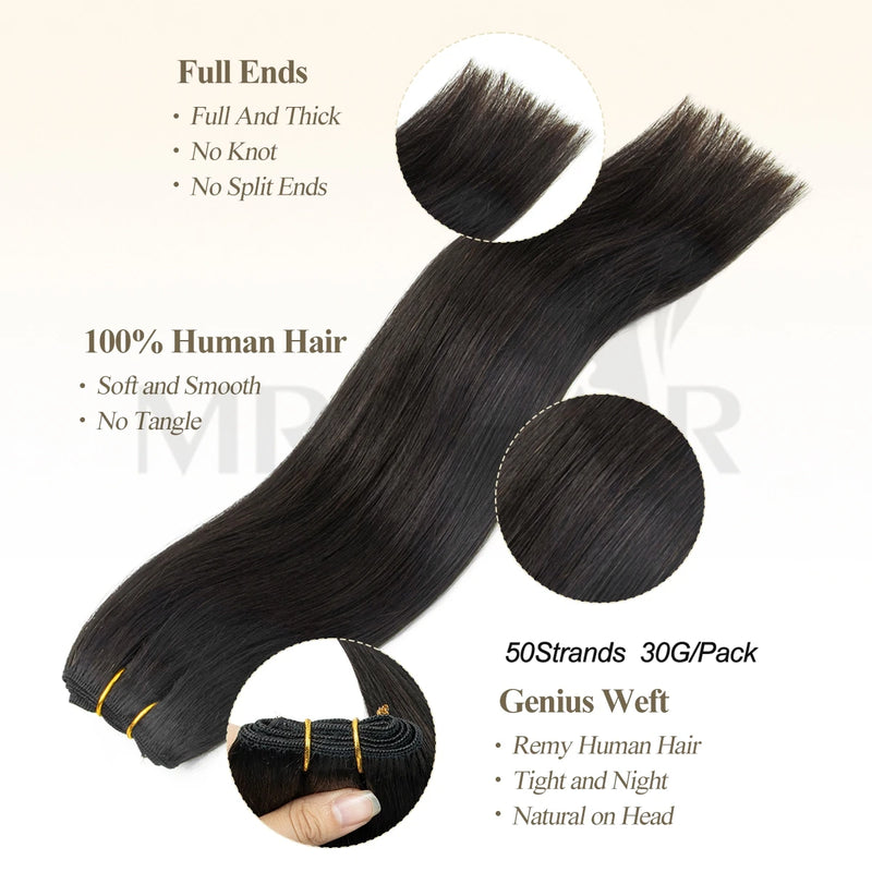 Natural Human Hair Sew-in Double Weft Extensions 50G 12-22 Inch Machine-Remy Full Head Bundle for Hair Extensions