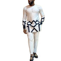 White Kaunda Suit Tuxedo Outfits Summer Short Sleeve Tops Pants with Pockets African Ethnic Casual Clothing Men Tuxedo 2PCS Suit