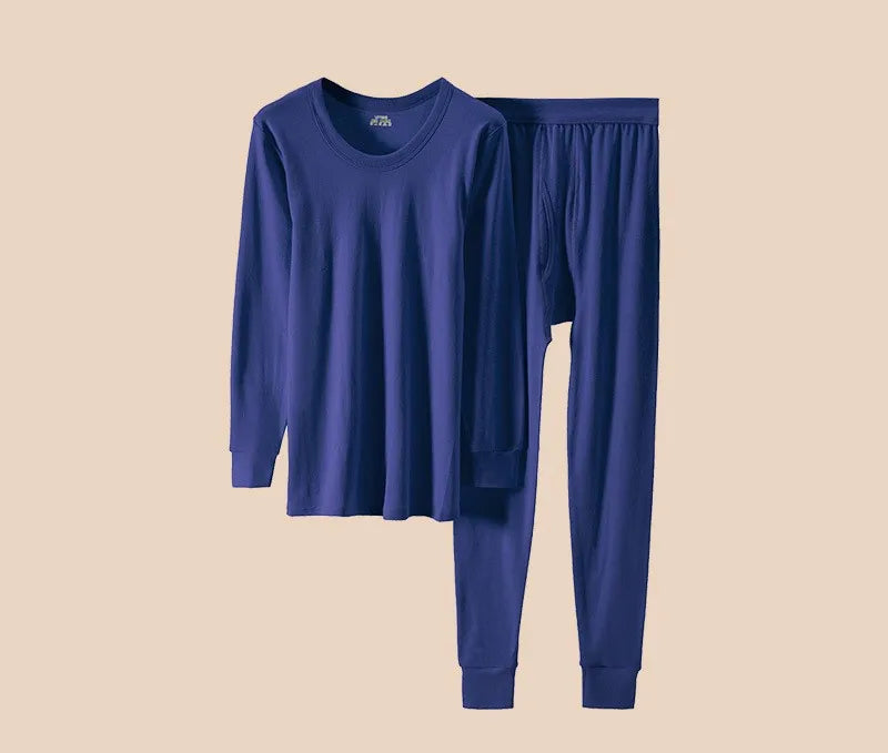 100% Pure Cotton Thermal Underwear Sets Autumn Winter Men's Solid O-neck Tops+Pants Underwear Two Piece Sets Men Long Johns Sets