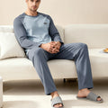 Men's 100% Cotton Long Sleeved Four Season Plus Size Men's Sleepwear, Teenage Pure Cotton Home Suit Set for Warmth