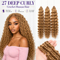 Brown Deep Wave Crochet Human Hair Extensions Miracle Knots Feather Soft Braiding Hair for Black Women Pre Looped Lightweight Reusable Hair with Natural Shine Full Volume for Boho Braids and Protective Styles