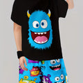 Boys Summer Outfit Monster Print Short Sleeve T-Shirt | SAMAG
