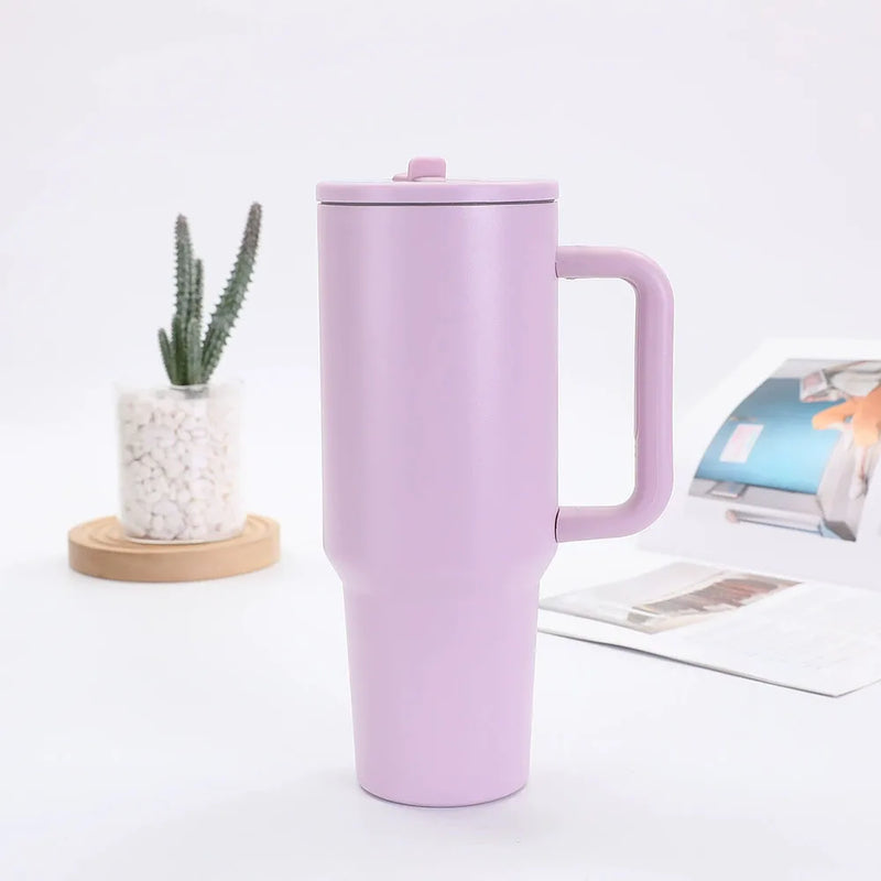 40oz Stainless Steel Thermos Cup with Straw Portable Car Cup Large Capacity Travel Mug Cup Water bottle 1200ml Coffee Mugs