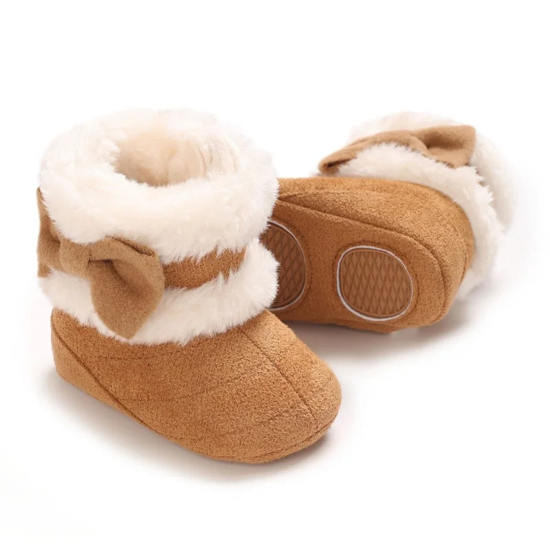 Baby Learning Walk Shoes, Warm Lined Velvet Bow Winter Infant Cotton Boots, Cozy Footwear for Baby Girls 0-18 Months