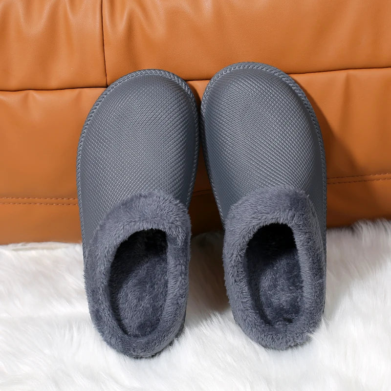 Women's Winter Plush Cotton Slippers Waterproof Oil-resistant Couple Set Indoor Home Non-slip Warm Comfortable Casual Simple Des